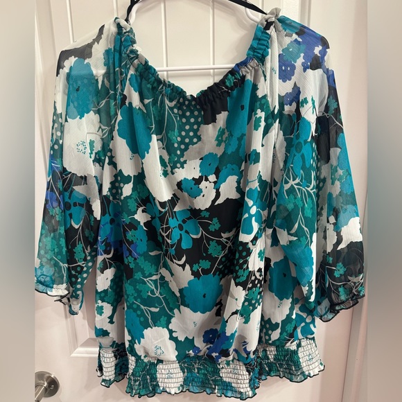AB Studio XL Teal Floral Top - Picture 7 of 7